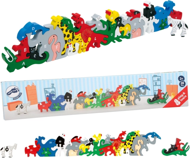 Dřevěné zvířecí puzzle s písmeny a čísly Small Foot