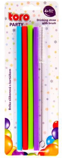 Silikonová brčka Toro 20 cm s kartáčkem (4 ks)