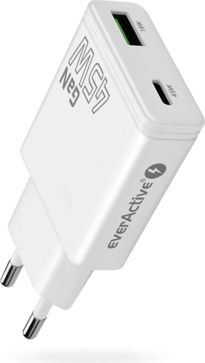 Nabíječka everActive GaN super slim 45 W s USB‑C PD a USB‑A QC 3.0