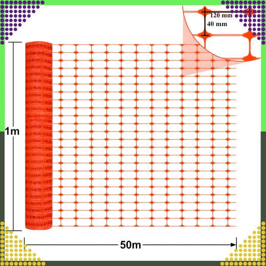 Stavební výstražná plastová síť oranžová 1 × 50 m, 100 g