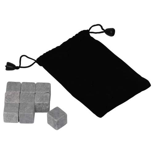 Kamenné kostky do whisky s černým sametovým sáčkem, 9 ks