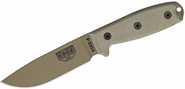 Univerzální nůž ESEE 4 Dark Earth s micarta rukojetí a pouzdrem MOLLE
