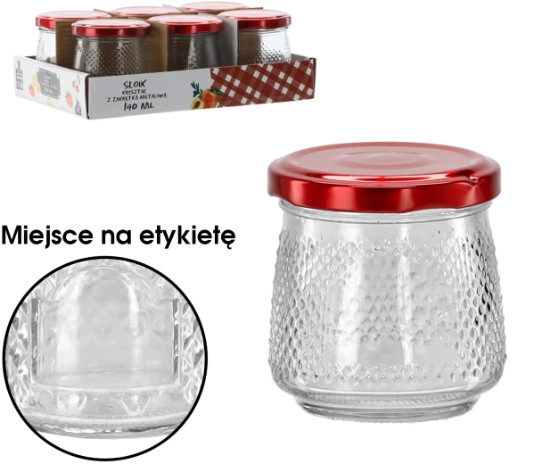 Skleněná dóza 140 ml s červeným kovovým víčkem