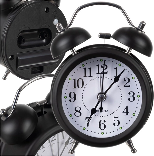 Retro kovový budík s LED podsvícením a tichým chodem