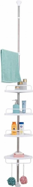 Teleskopická koupelnová police s 4 rohy a věšákem na ručníky