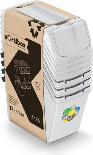 Sada košů na tříděný odpad Sortibox 4×25 l popelavě šedá
