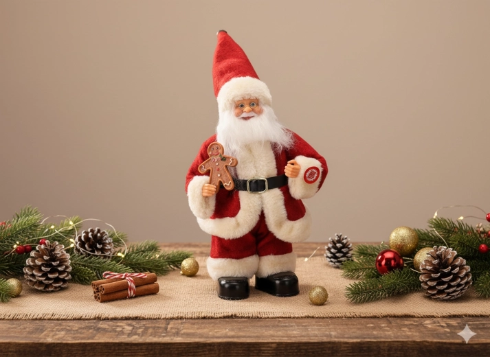 Tancující vánoční figurka santa s perníčkem 30 cm