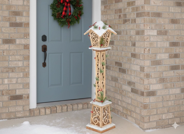 Vánoční dřevěná lucerna LED 100 cm, hnědá