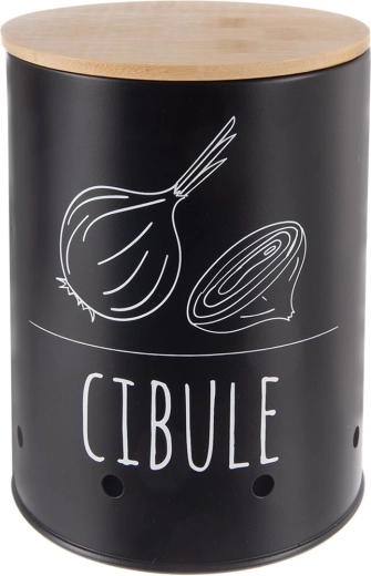 Dóza na cibuli black cz s bambusovým víkem 13 cm