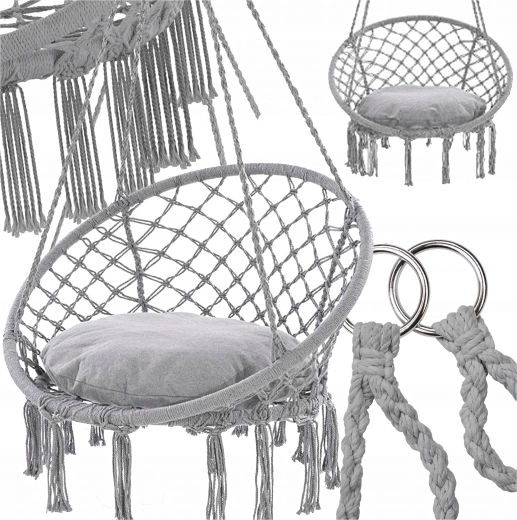 Závěsné hnízdo na sezení s polštářem, šedé