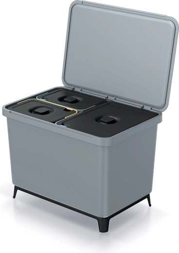 Třídicí odpadkový koš Systema 43 l, světle šedý, 3 přihrádky