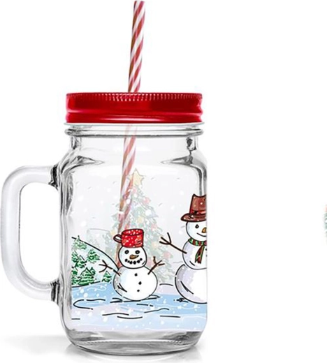 Sklenice s brčkem TORO 450 ml – sněhulák