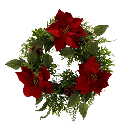 Umělý vánoční věnec s poinsetií 50 cm (2 ks)