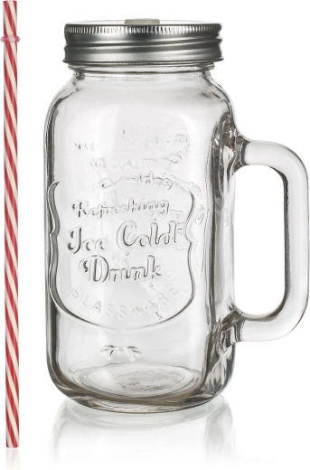 Skleněný hrnek s víčkem a brčkem 700 ml MADEIRA