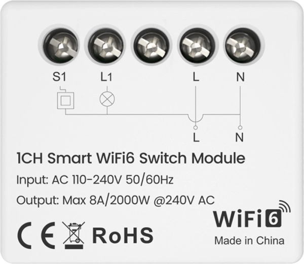 Avatto inteligentní spínací modul Wi‑Fi 6 s měřením spotřeby