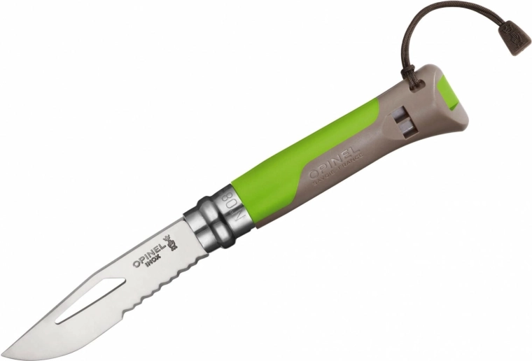 Opinel N°08 Outdoor Inox zelený kapesní nůž 8,5 cm s píšťalkou
