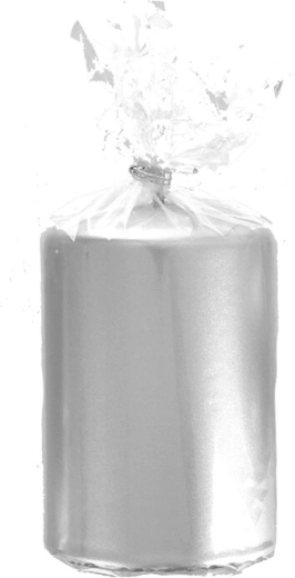 Svíčka válec s metalickým leskem stříbrná 7 × 10 cm
