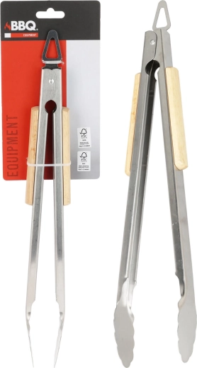 Grilovací kleště z nerezu s dřevěnou rukojetí 37,5 cm