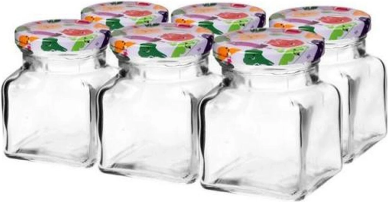 Sklenice 120 ml s barevným víčkem, sada 6 ks