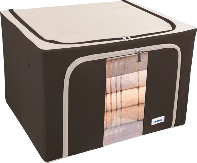 Textilní úložný box Kamai Gio Style 66 l hnědý s průhledným okénkem