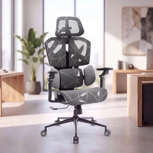 TitanMesh Pro ergonomická kancelářská otočná židle s bočními polštáři – Šedá