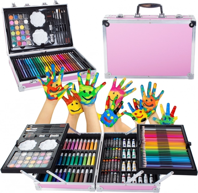 Výtvarná sada v kufříku 145 ks růžová
