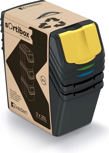 Sada tří třídicích košů na odpad Sortibox II 3x25 l – recyklovaná černá