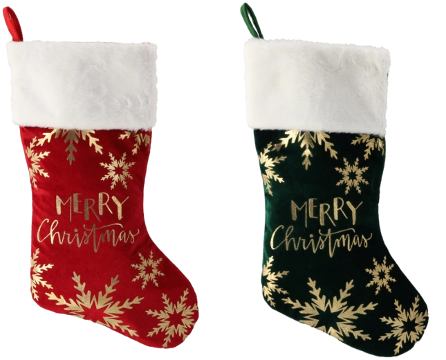 Vánoční ponožka na dárky 50 cm červená/zelená s motivem stromku a nápisem Merry Christmas