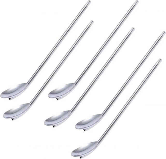Kovové brčka se lžičkou na kávu a drinky, sada 6 ks