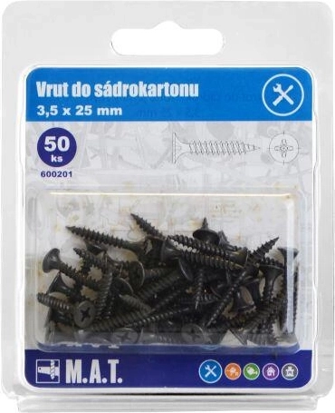 Vrut do sádrokartonu 3,5 × 25 mm, jemný závit, fosfátovaný (50 ks)