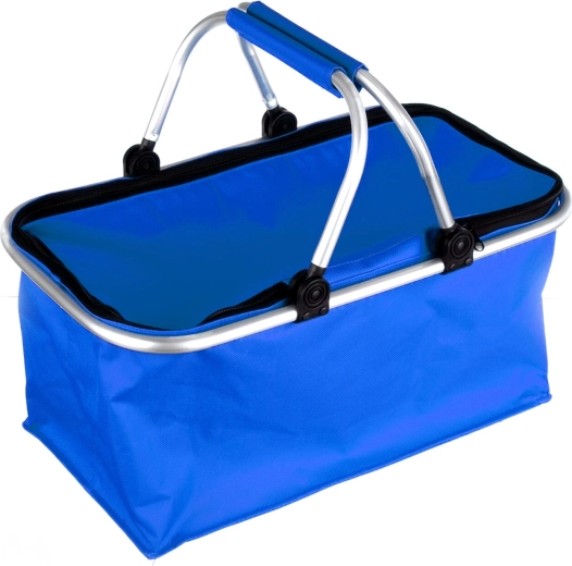 Skládací kempingový košík 48 × 24 × 28 cm, hliník a polyester, modrý