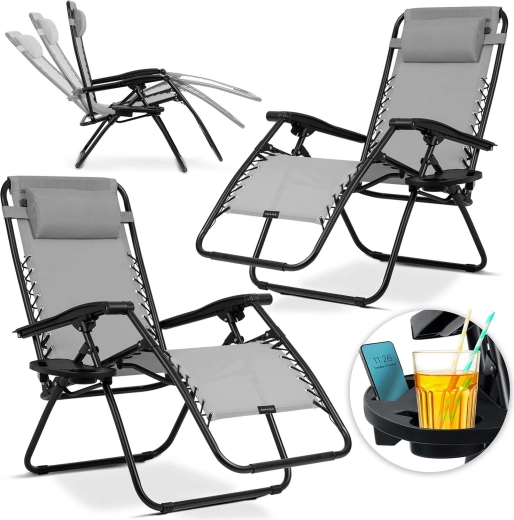 Skládací zahradní lehátka s polštářem Sofotel ChillWell, sada 2 ks, šedá