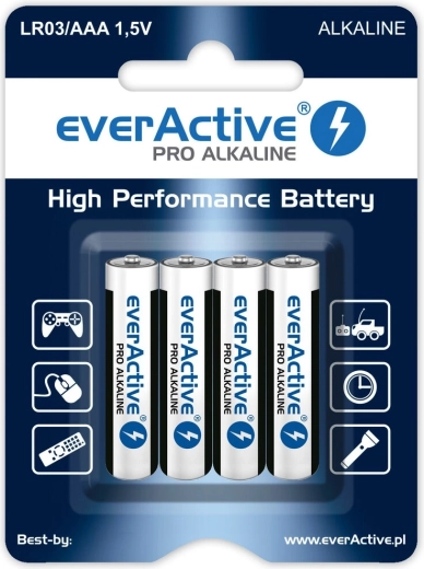 Alkalické baterie AAA (LR03) Everactive Pro Alkaline, blistr 4 ks