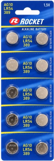 Alkalické knoflíkové baterie Rocket AG10 LR54 1,5 V - 10 ks