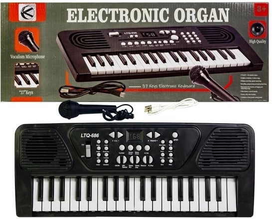 Dětské elektronické klávesy s mikrofonem a USB nabíjením (černé) - 1 kus