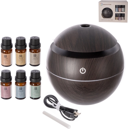 Elektrický aroma difuzér hnědý na USB + 6× vůně 10 ml