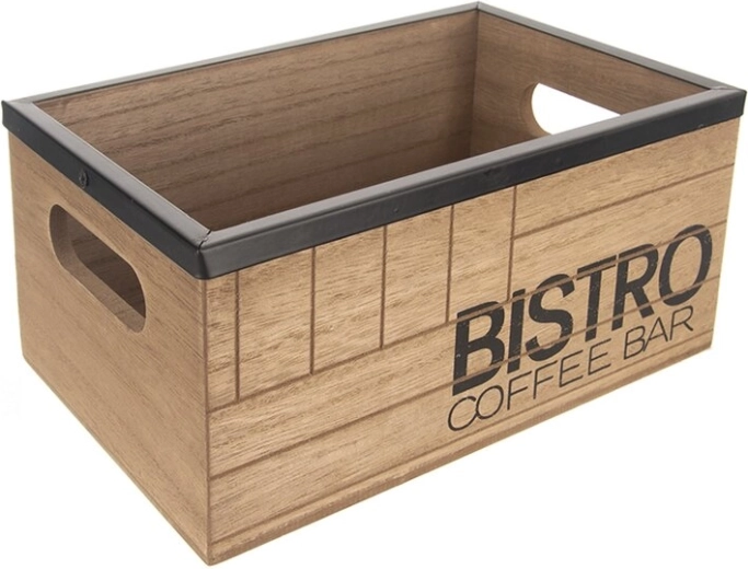 Dřevěná bedýnka Bistro coffee bar s kovovým lemem 20 × 13 × 8,8 cm