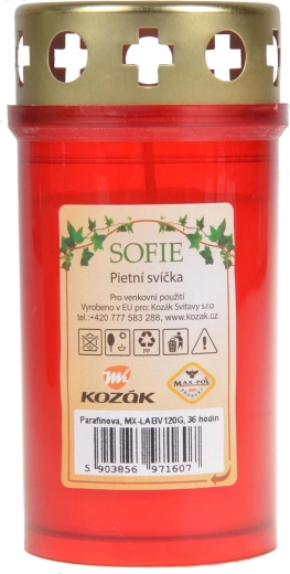 Hřbitovní svíčka 12 cm s víčkem – parafínová (bílá/červená)