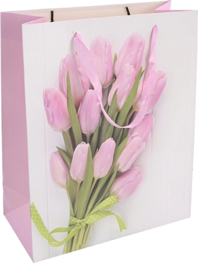 Dárková papírová taška s motivem tulipánů 26 × 10 × 32 cm