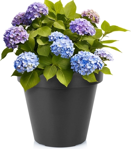 Černý kulatý plastový květináč na zahradu 39 cm