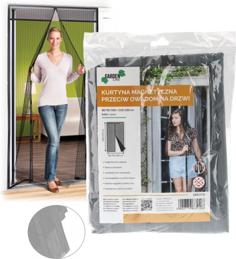 Magnetická síť proti hmyzu na dveře, šedá