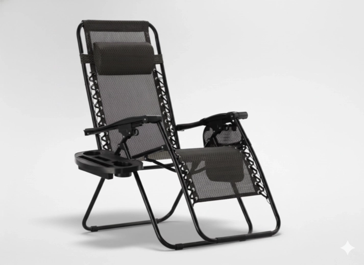 Skládací zahradní lehátko s podložkou, kapsou a nastavitelným polštářkem