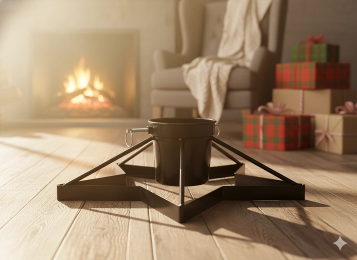 Kovový stojan na vánoční stromek se zásobníkem na vodu, černý