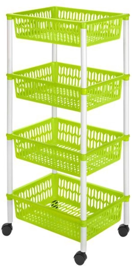 Košový regál na kolečkách, 4 patra, 40 × 30 × 89 cm, plast