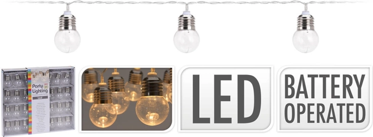 Světelný řetěz žárovky 4 cm, 4,5 m, 30 LED, teplá bílá