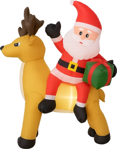 Nafukovací Santa s sobem 1,5 m s LED podsvícením