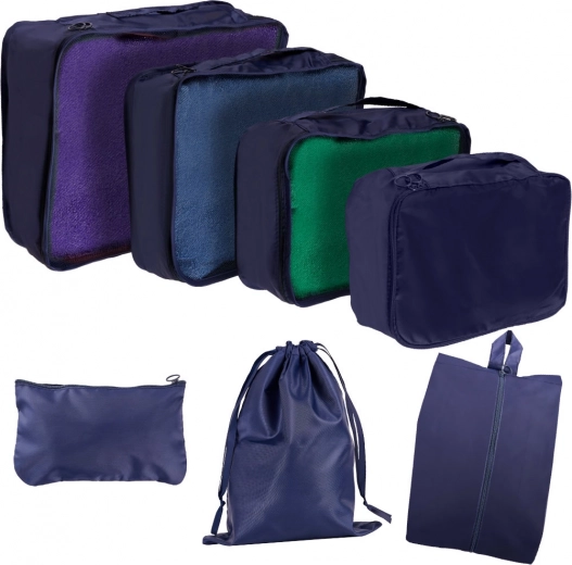 Cestovní organizéry do kufru – sada 7 ks, voděodolné tašky a vak na boty – Granátová