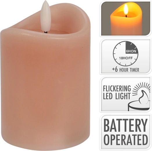 LED svíčka s blikajícím plamenem a časovačem, růžová 7 × 10 cm