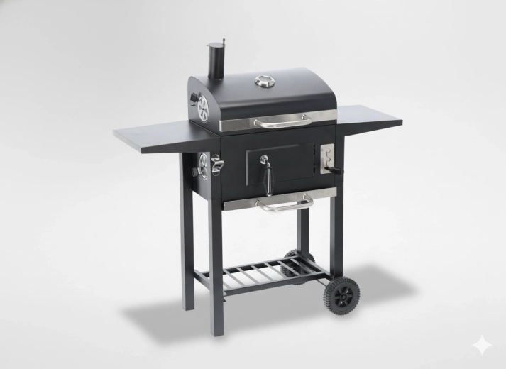 Zahradní uhlový gril Inferno s víkem, teploměrem a kolečky