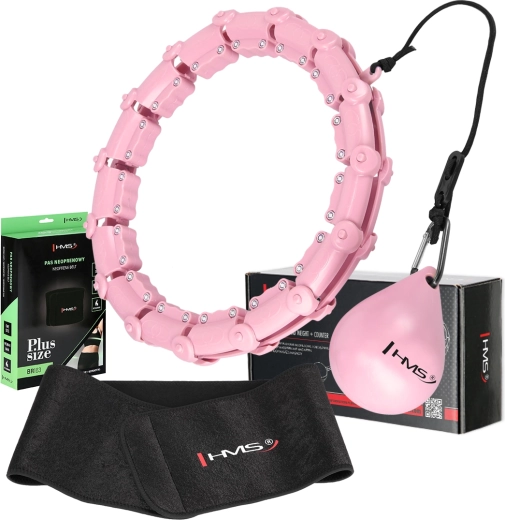 Sada růžový masážní hula hoop se závažím HMS HHW11 a zeštíhlující bederní pás HMS BR163 Plus Size